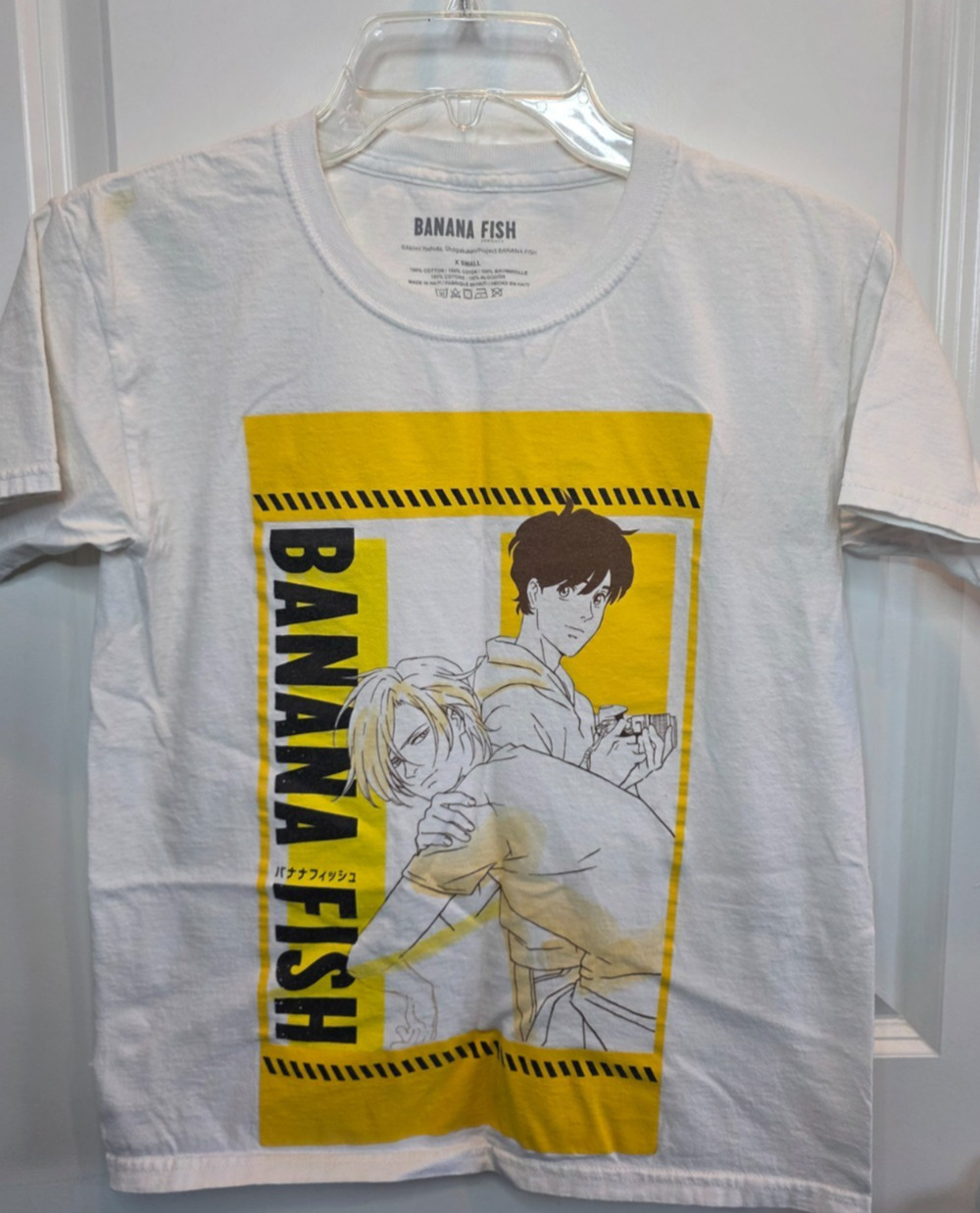 Banana Fish Anime T-Shirt Ash Eiji Manga Mens XS 100% Cotton White Knit Graphic